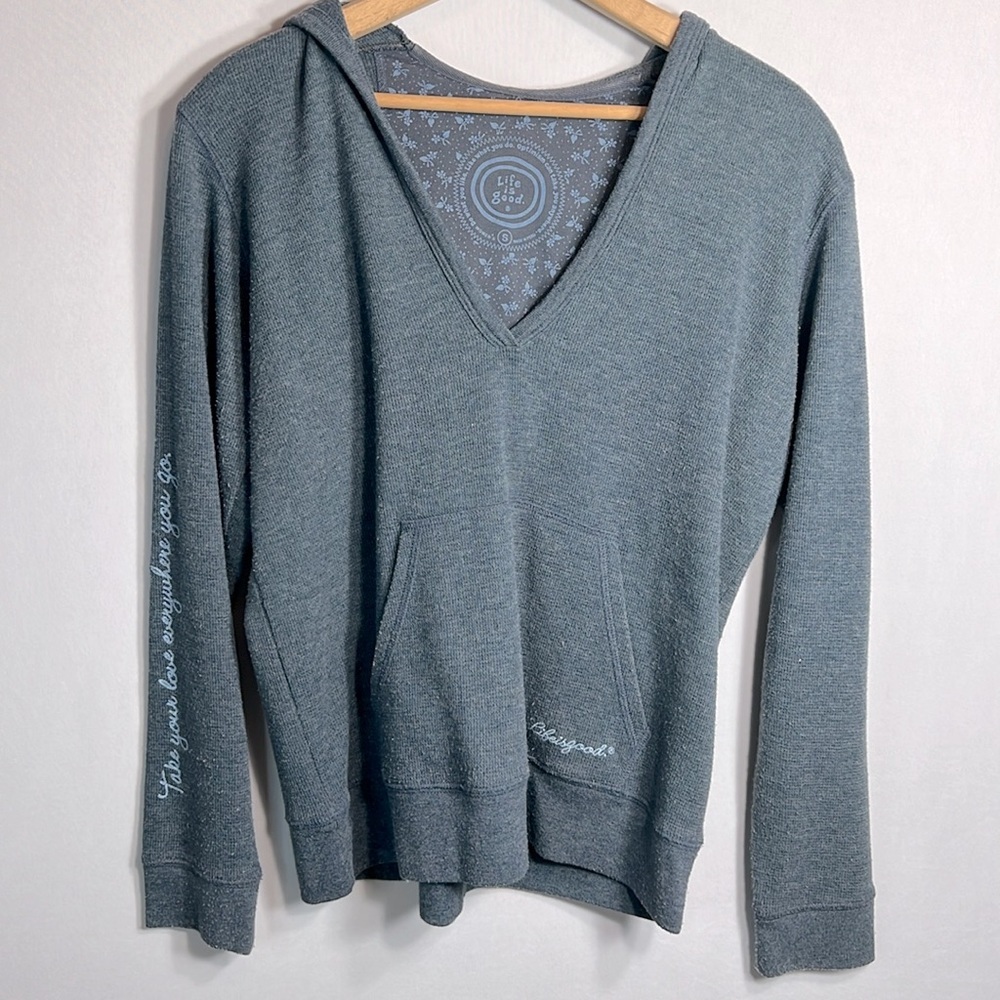 Life is Good Long Sleeve V-neck Hoodie - Vintage! Size S
